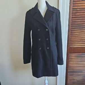 Kenneth Cole Size 4 New York Double-Breasted Wool Blend Black Pea Coat